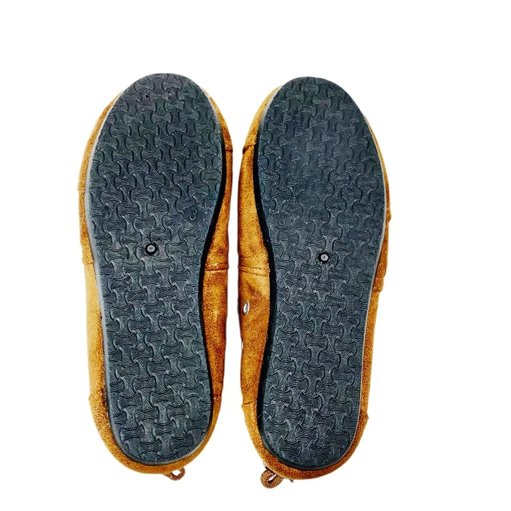 Apple Blossoms Youth Brown Suede Faux Fur Slippers Size 3